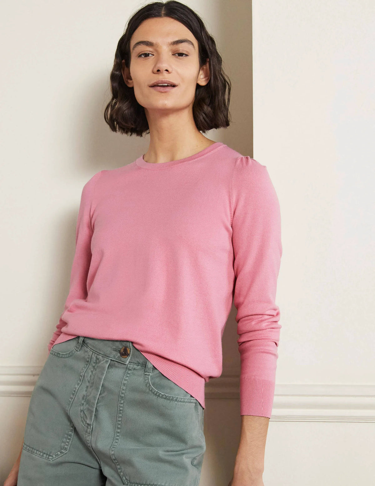Cotton Crew Neck Sweater-Posy Pink