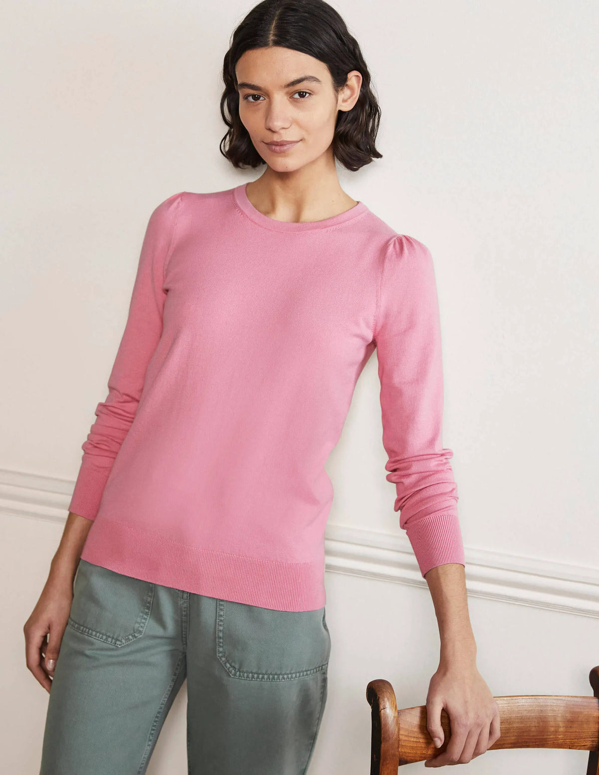Cotton Crew Neck Sweater-Posy Pink