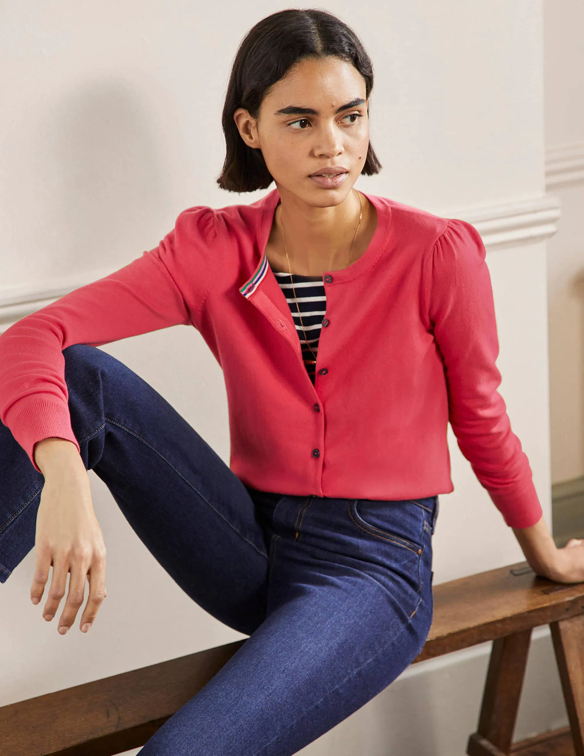 Cotton Crew Neck Cardigan-Radish