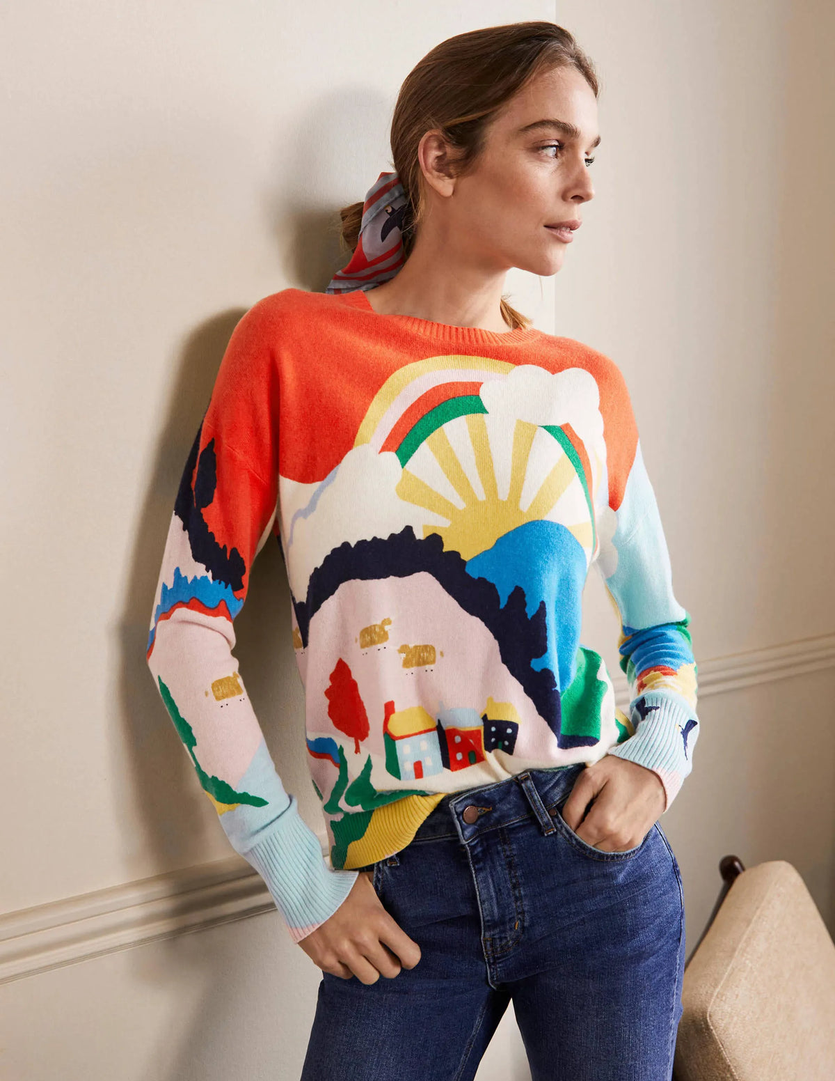 Margot Cashmere Sweater-Chalky Pink, Scenic Meadow