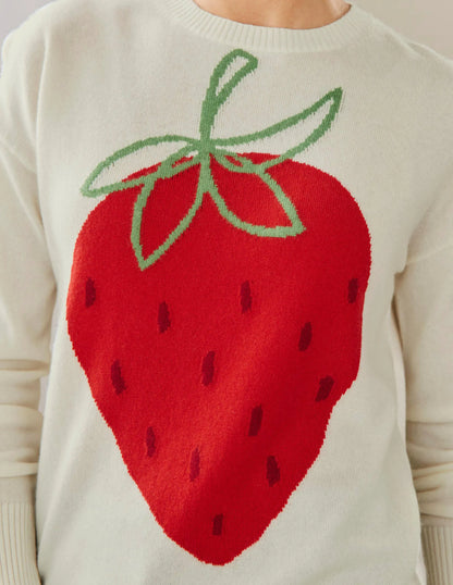 Margot Cashmere Sweater-Ivory, Strawberry
