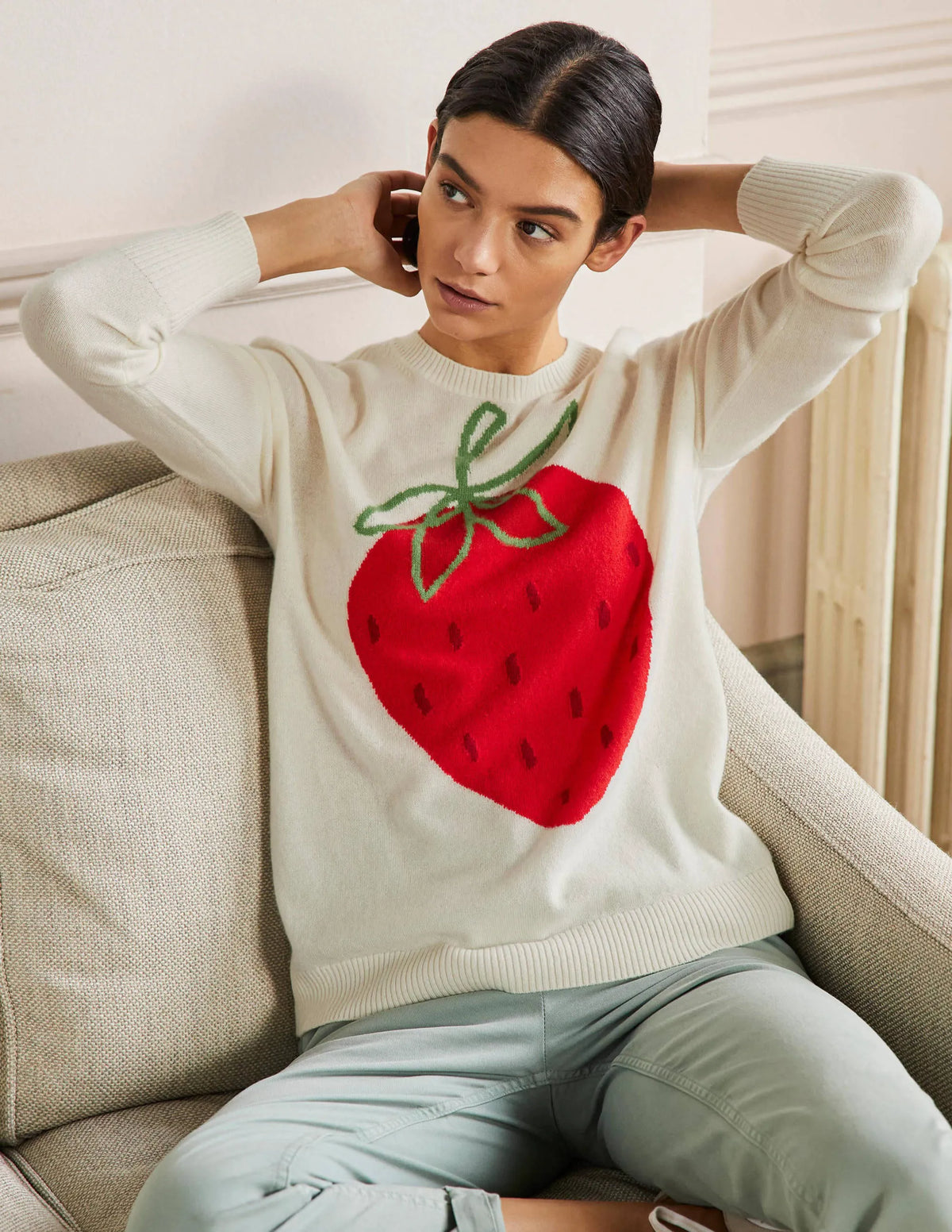 Margot Cashmere Sweater-Ivory, Strawberry