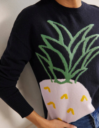 Margot Cashmere Sweater-Navy, Pineapple