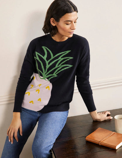 Margot Cashmere Sweater-Navy, Pineapple