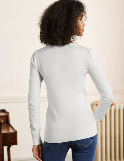 Cotton V-Neck Sweater-Ivory