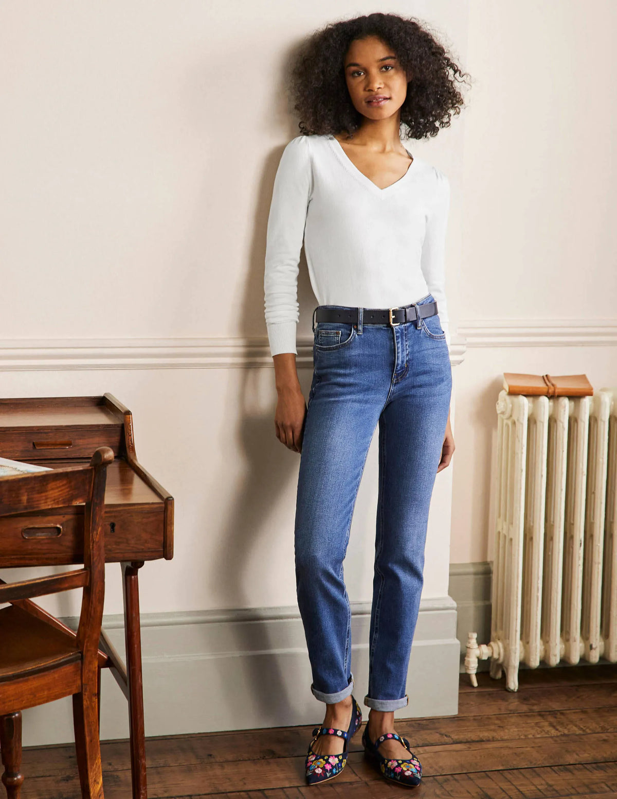 Cotton V-Neck Sweater-Ivory