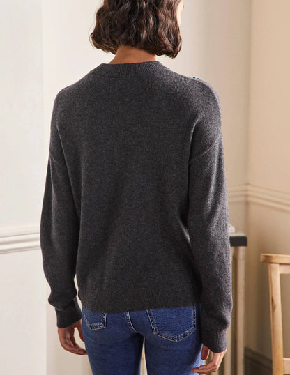 Relaxed Embroidered Sweater-Charcoal Melange, Sunflower