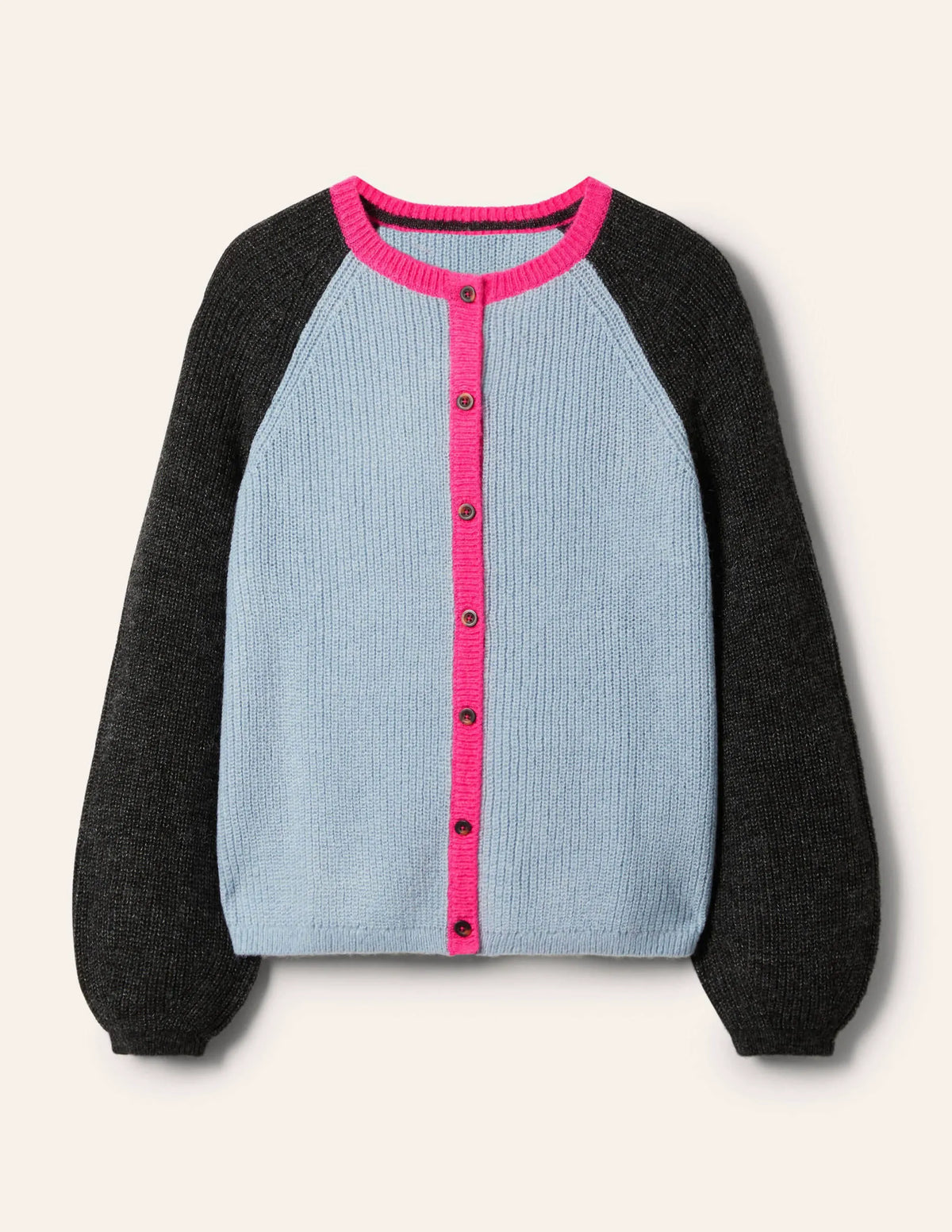 Fluffy Colourblock Cardigan-Dawn Blue, Charcoal