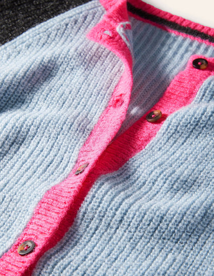 Fluffy Colourblock Cardigan-Dawn Blue, Charcoal