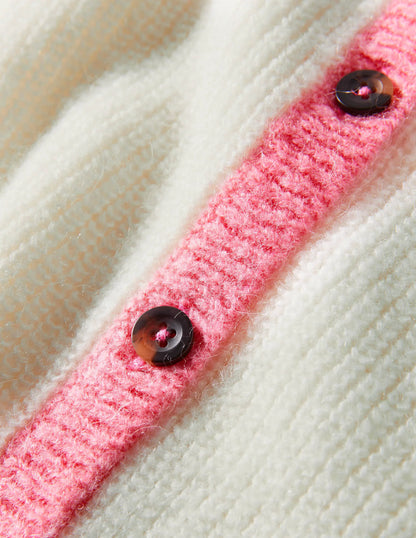 Fluffy Colourblock Cardigan-Ivory, Grey Melange
