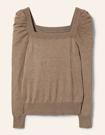 Square Neck Sweater-Dark Mink Melange