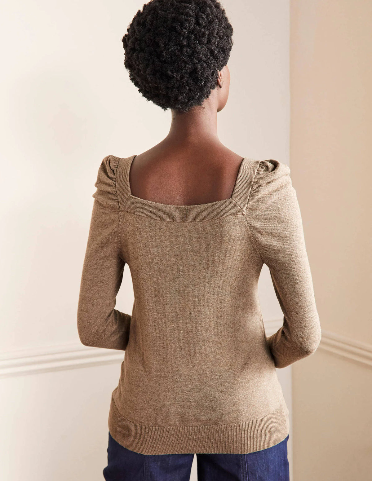 Square Neck Sweater-Dark Mink Melange