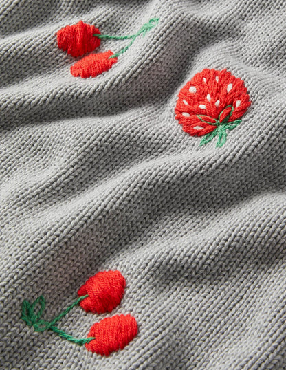 Embroidered Blouson Sweater-Silver Melange, Berries