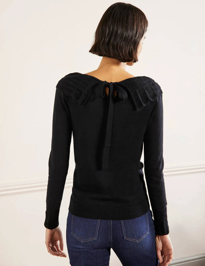 Tie Back Collar Sweater-Black