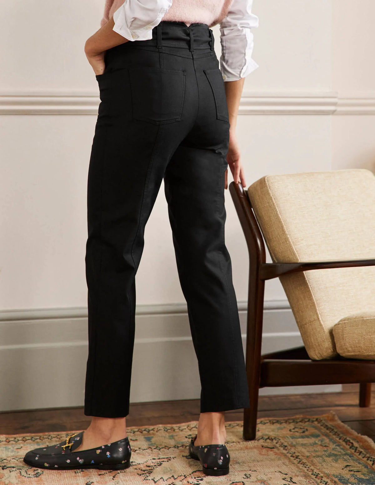 Tailored Tie Waist Pants-Black