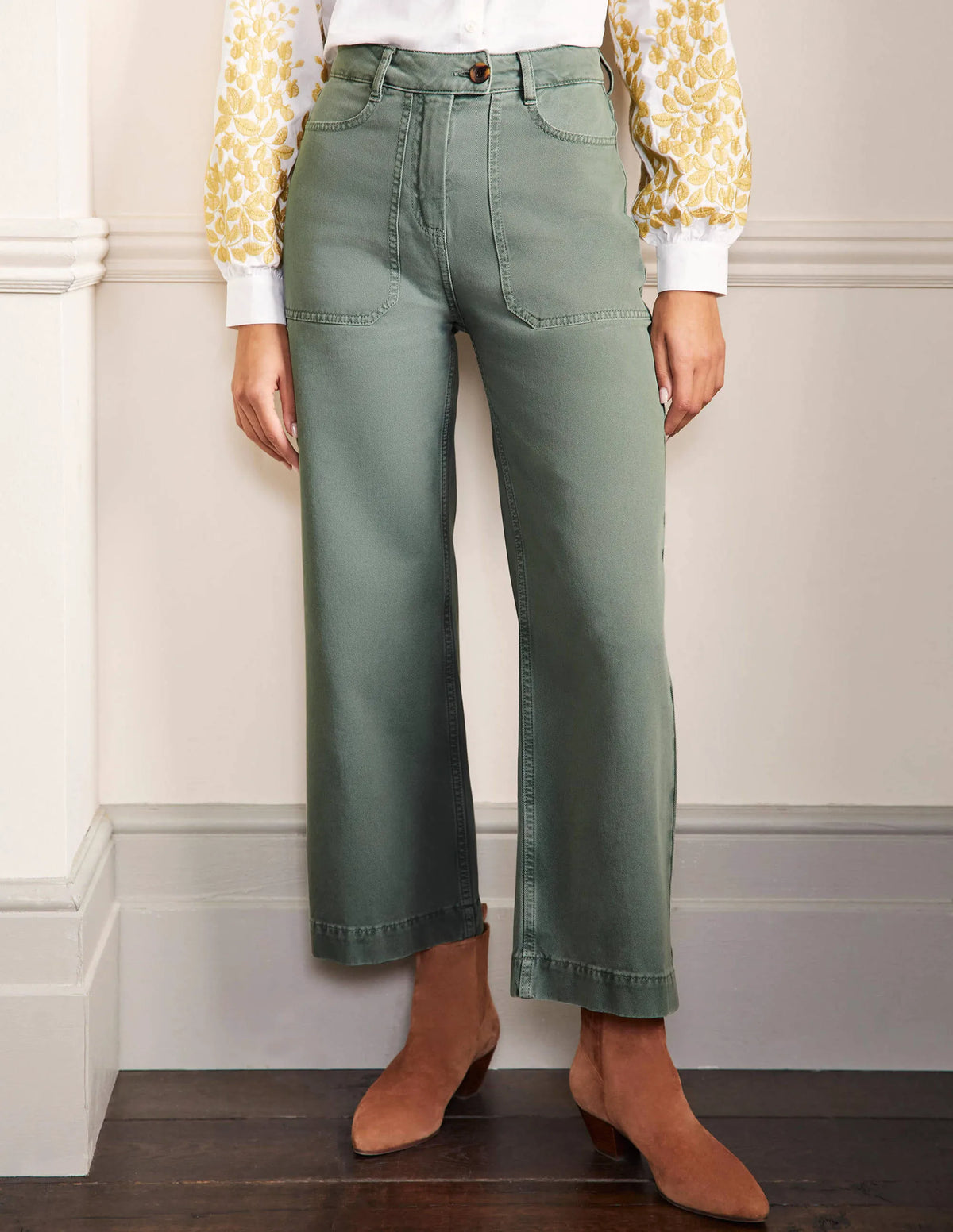Wide Leg Cotton Twill Pants-Alder