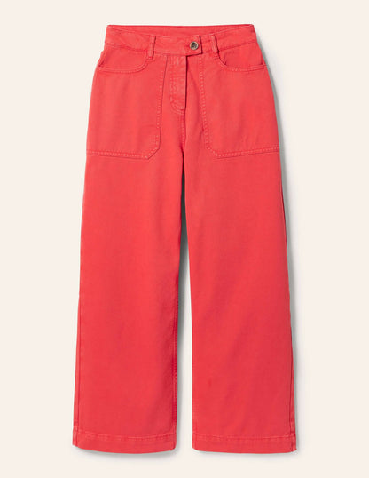Wide Leg Cotton Twill Pants-Red