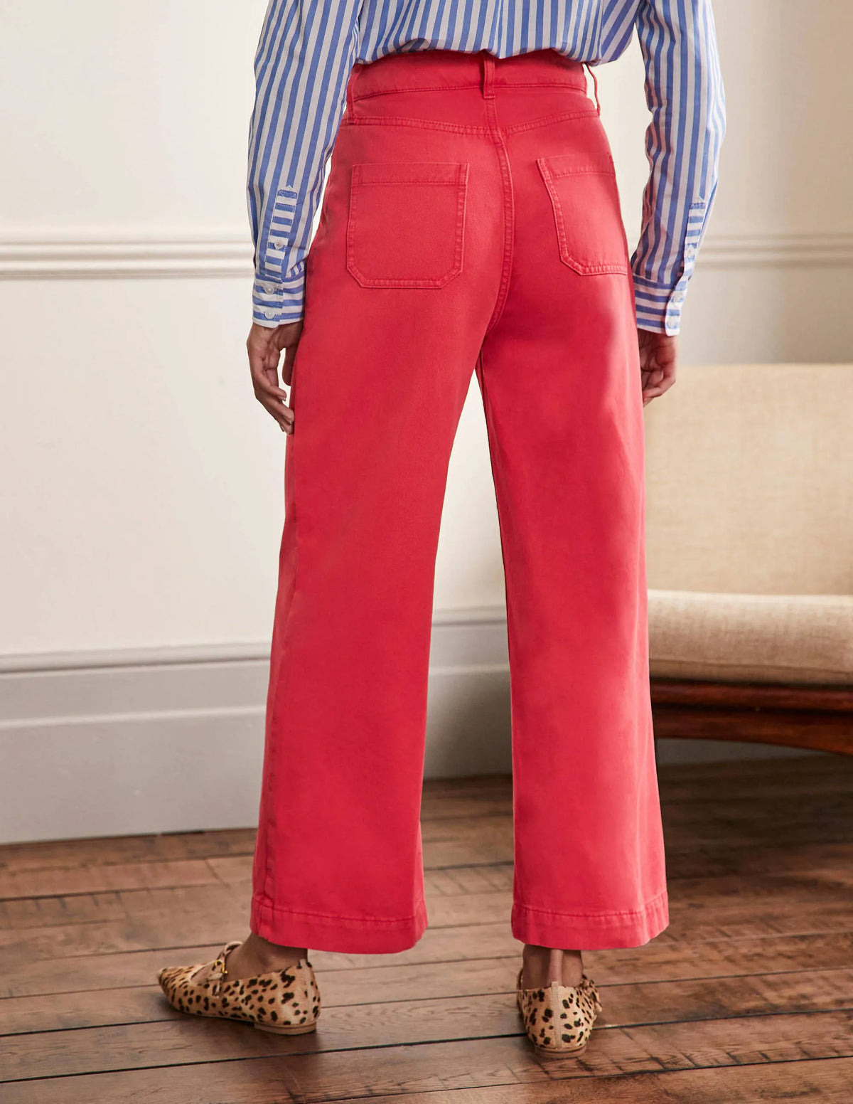 Wide Leg Cotton Twill Pants-Red