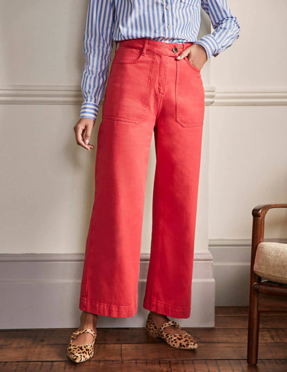 Wide Leg Cotton Twill Pants-Red