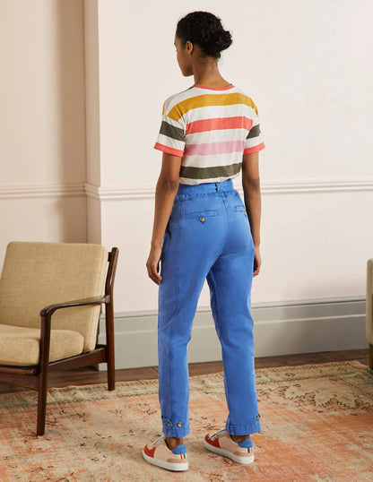 Cuff Strap Tie Pants-Atlantic Ocean Blue