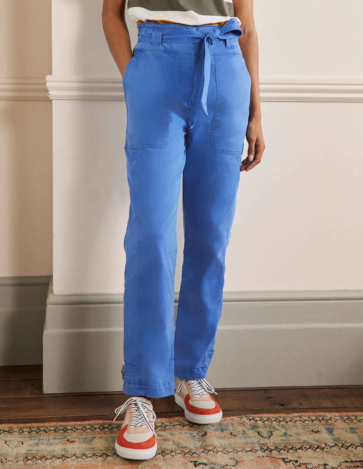 Cuff Strap Tie Pants-Atlantic Ocean Blue