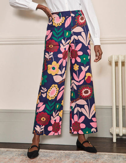High Waisted Richmond Pants-French Navy, Flora Bloom