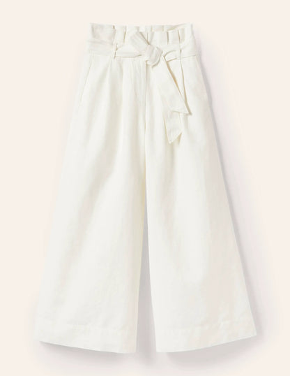 Linen Blend Wide Leg Culottes-White