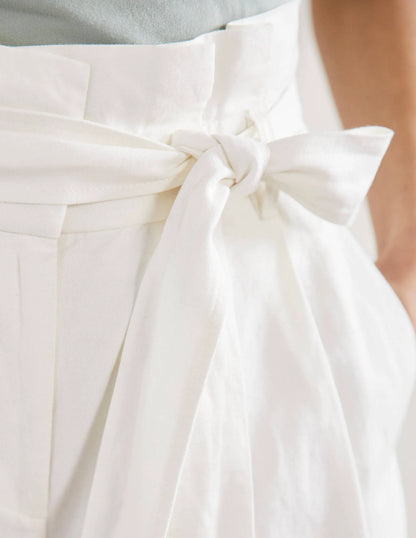 Linen Blend Wide Leg Culottes-White