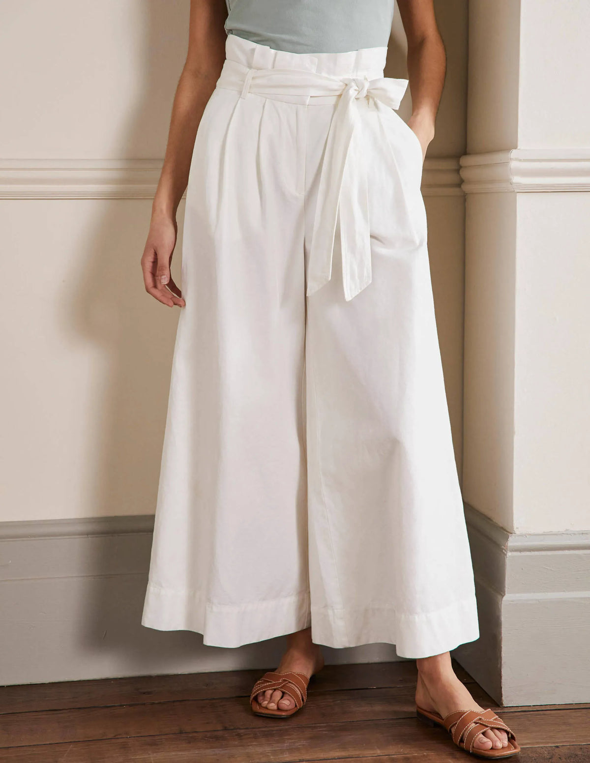 Linen Blend Wide Leg Culottes-White