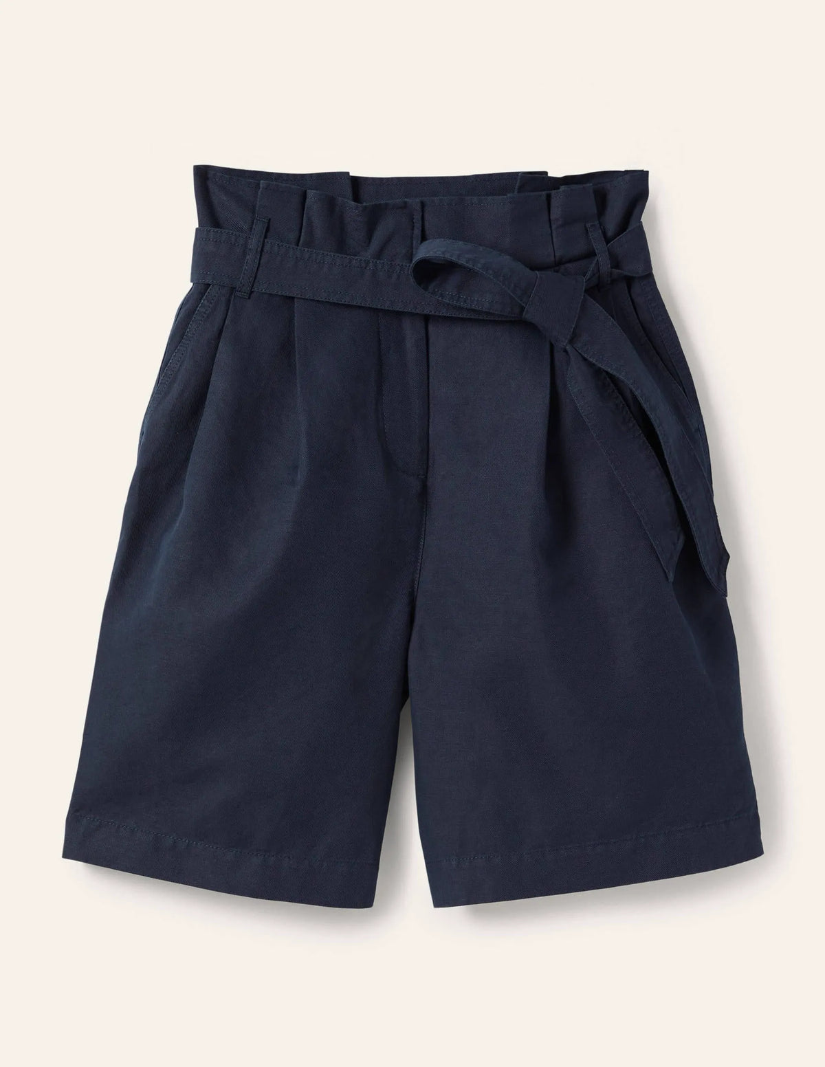 Paperbag High Waisted Shorts-Navy