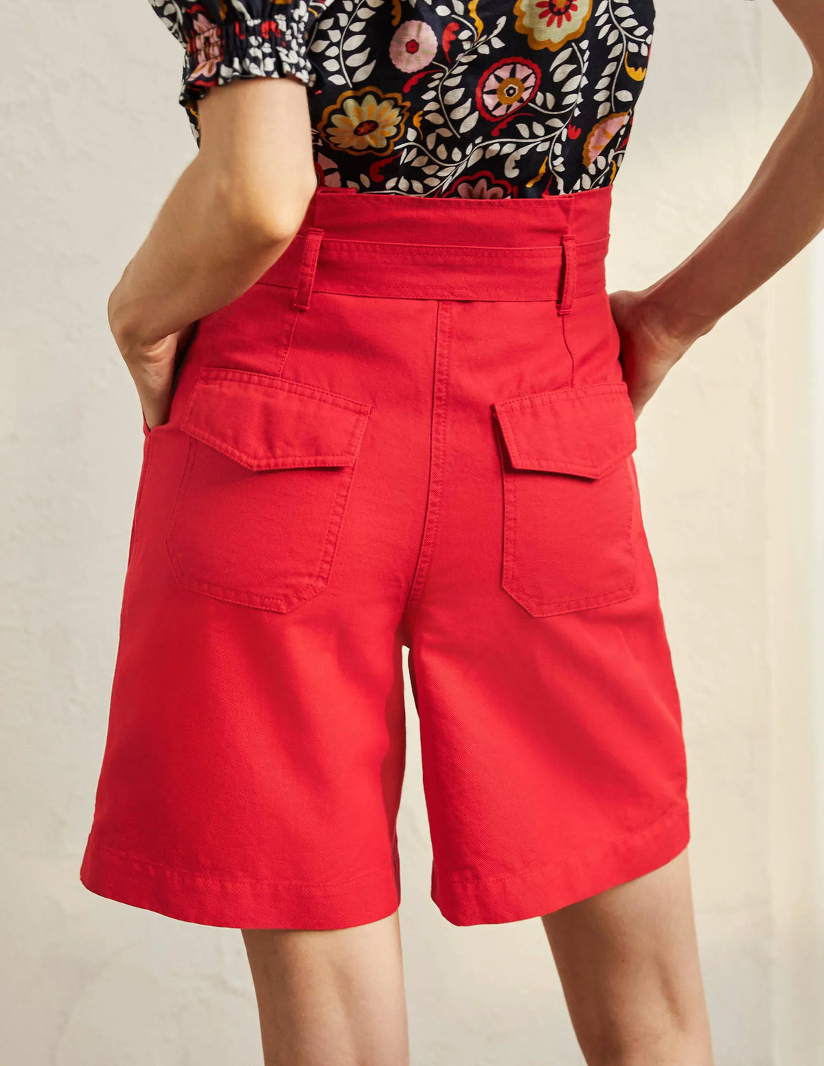 Paperbag High Waisted Shorts-Red