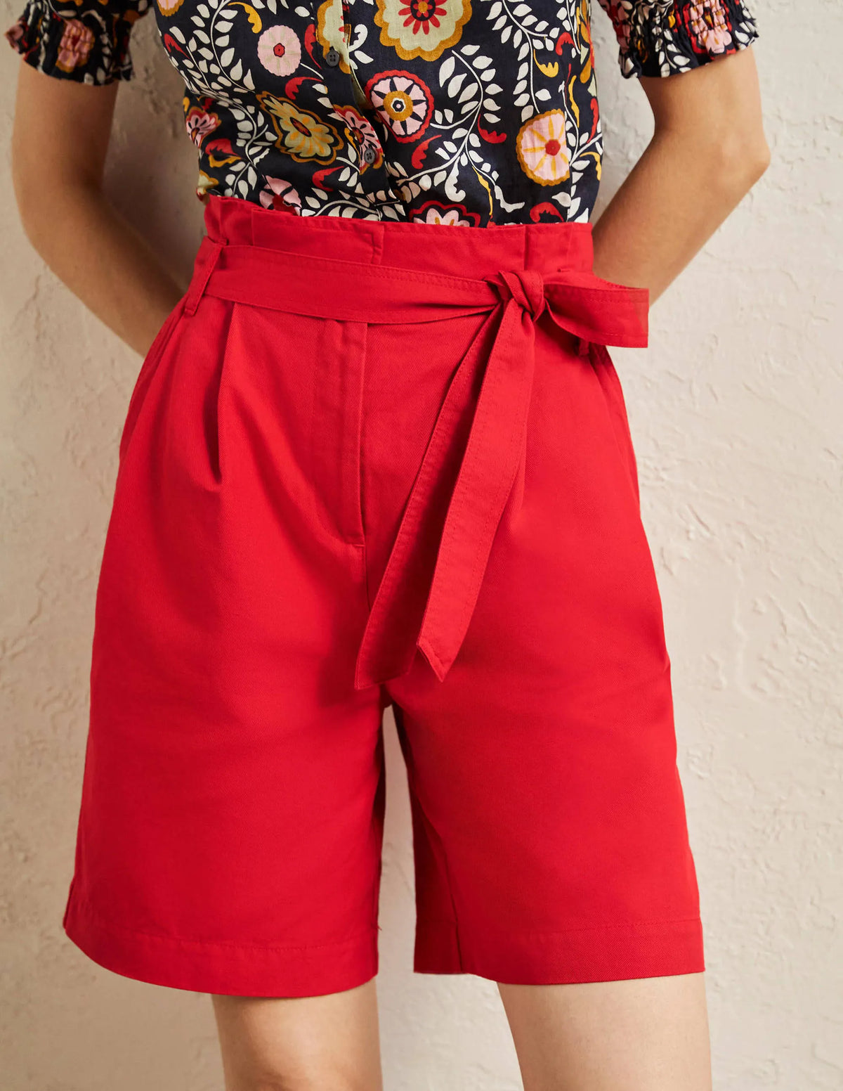 Paperbag High Waisted Shorts-Red