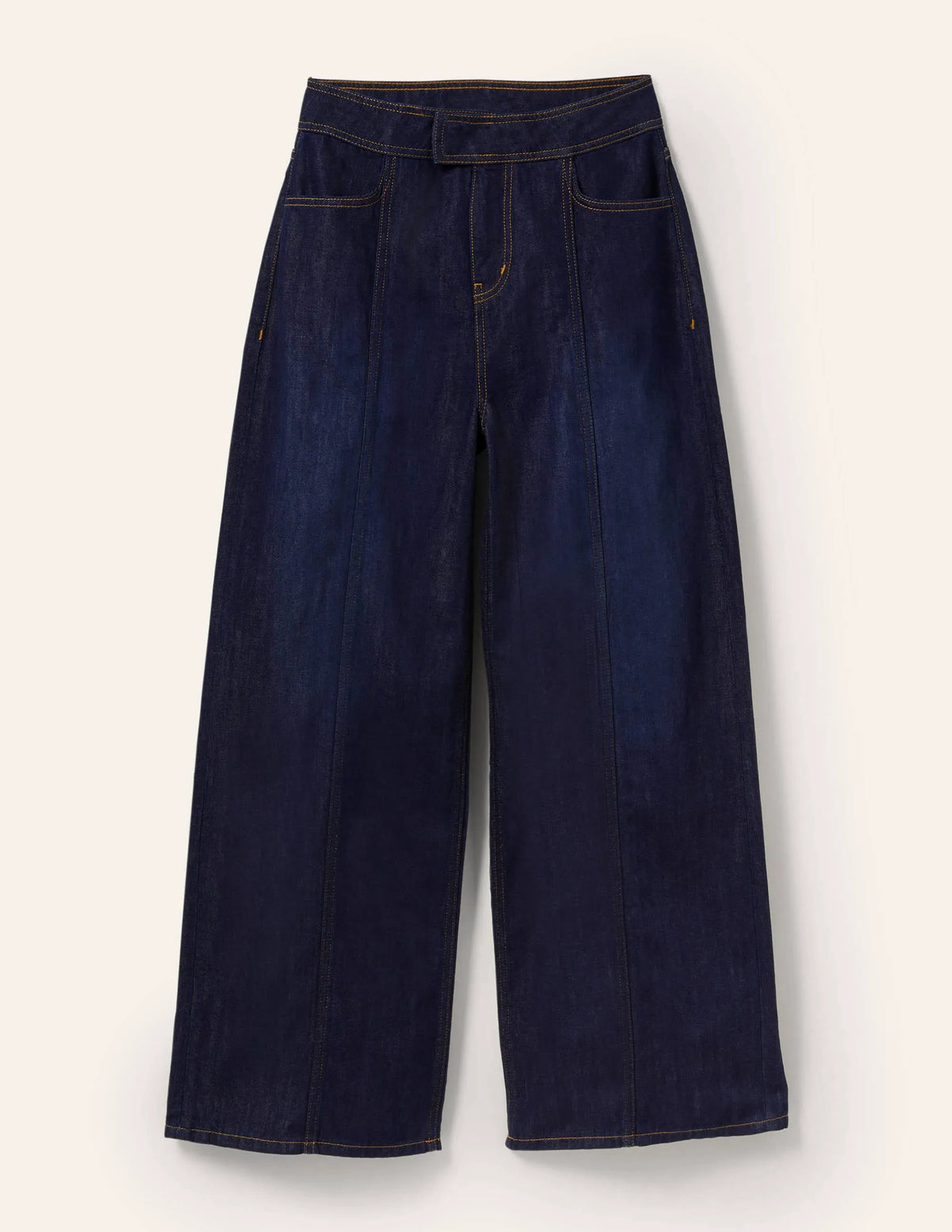 Wide Leg Seam Detail Jeans-Indigo