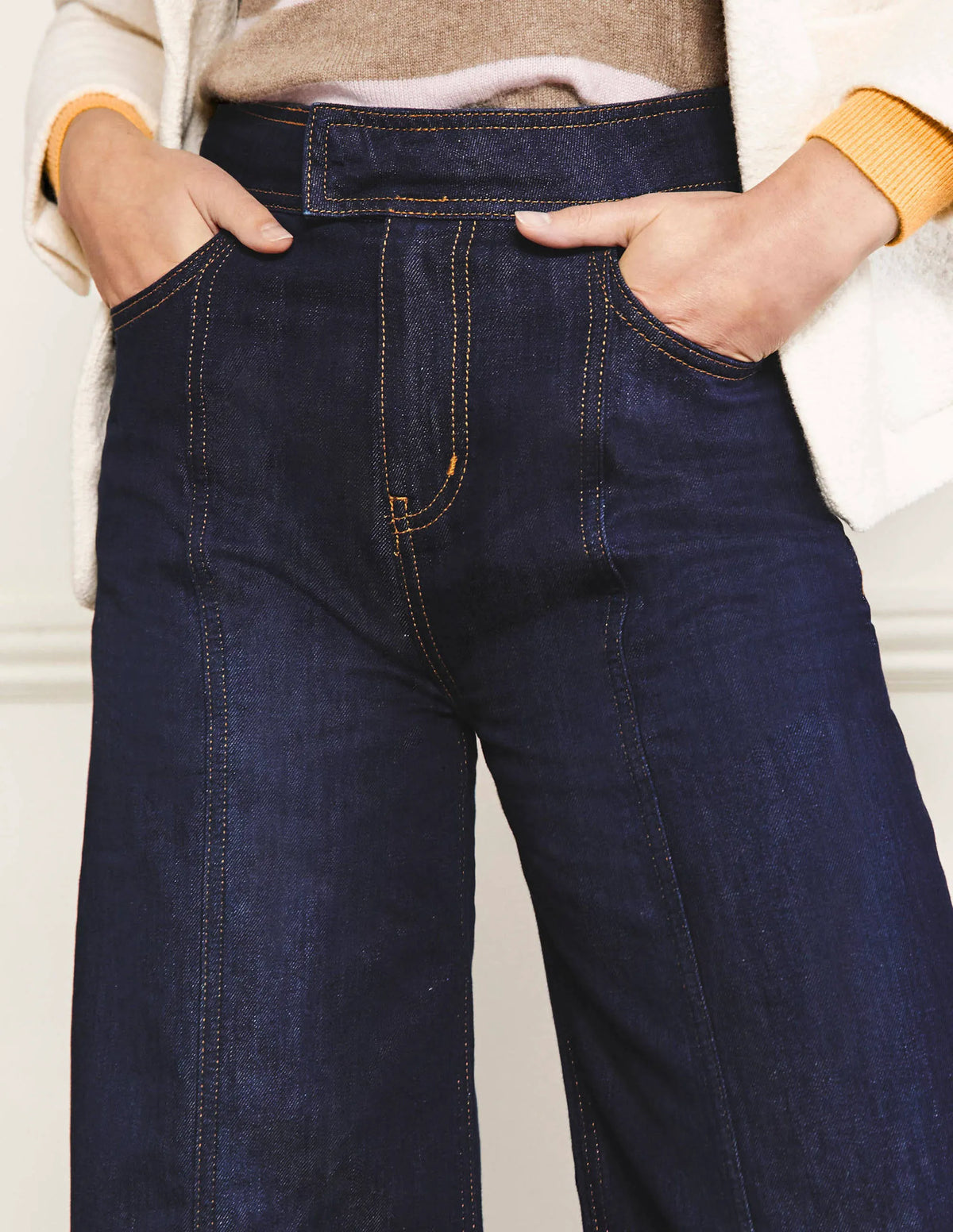 Wide Leg Seam Detail Jeans-Indigo