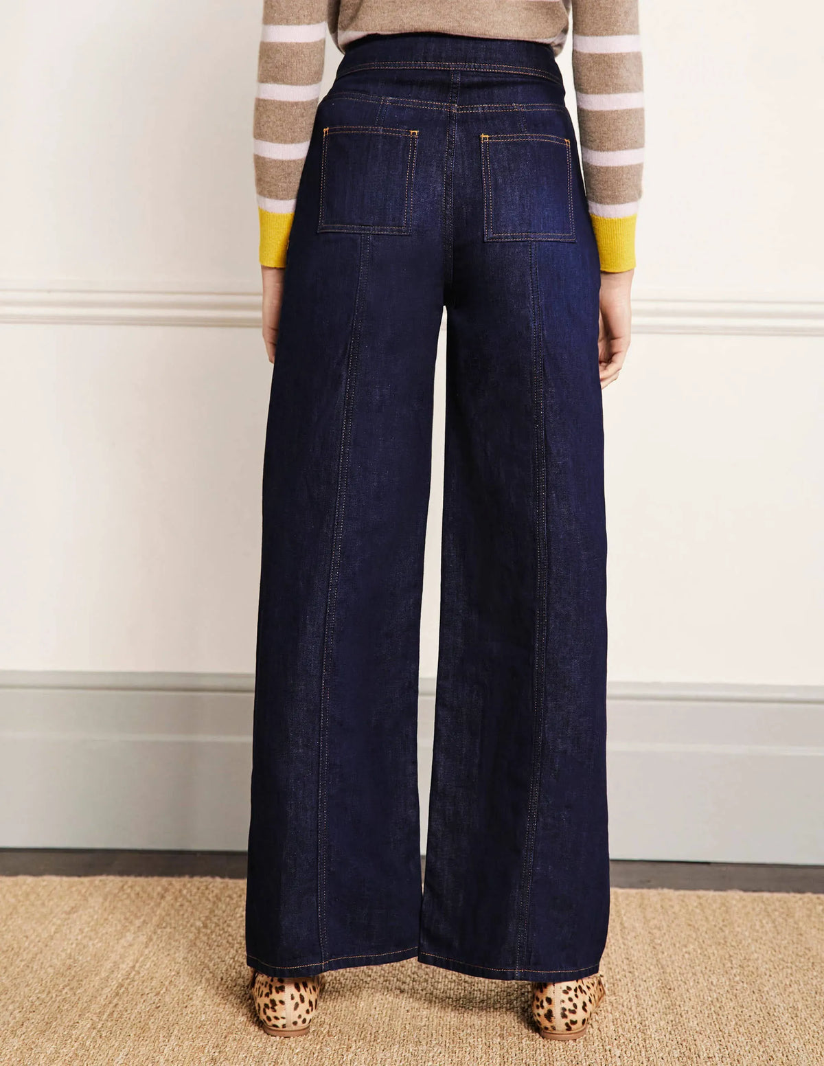 Wide Leg Seam Detail Jeans-Indigo