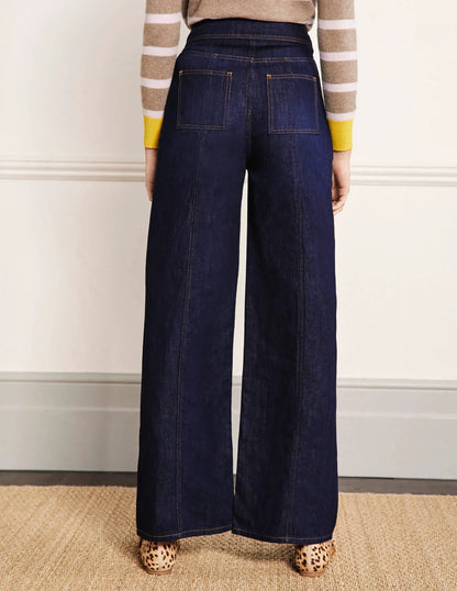 Wide Leg Seam Detail Jeans-Indigo