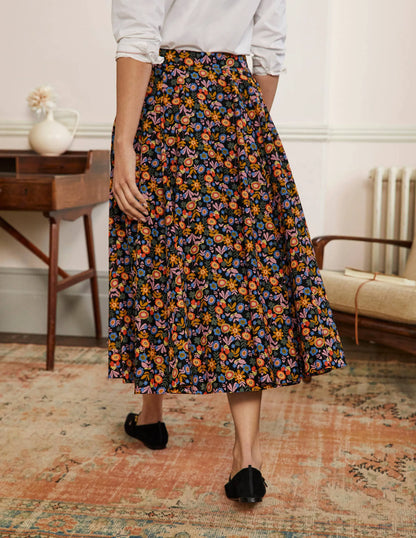 Full Cotton Midi Skirt-Black, Flora Bloom