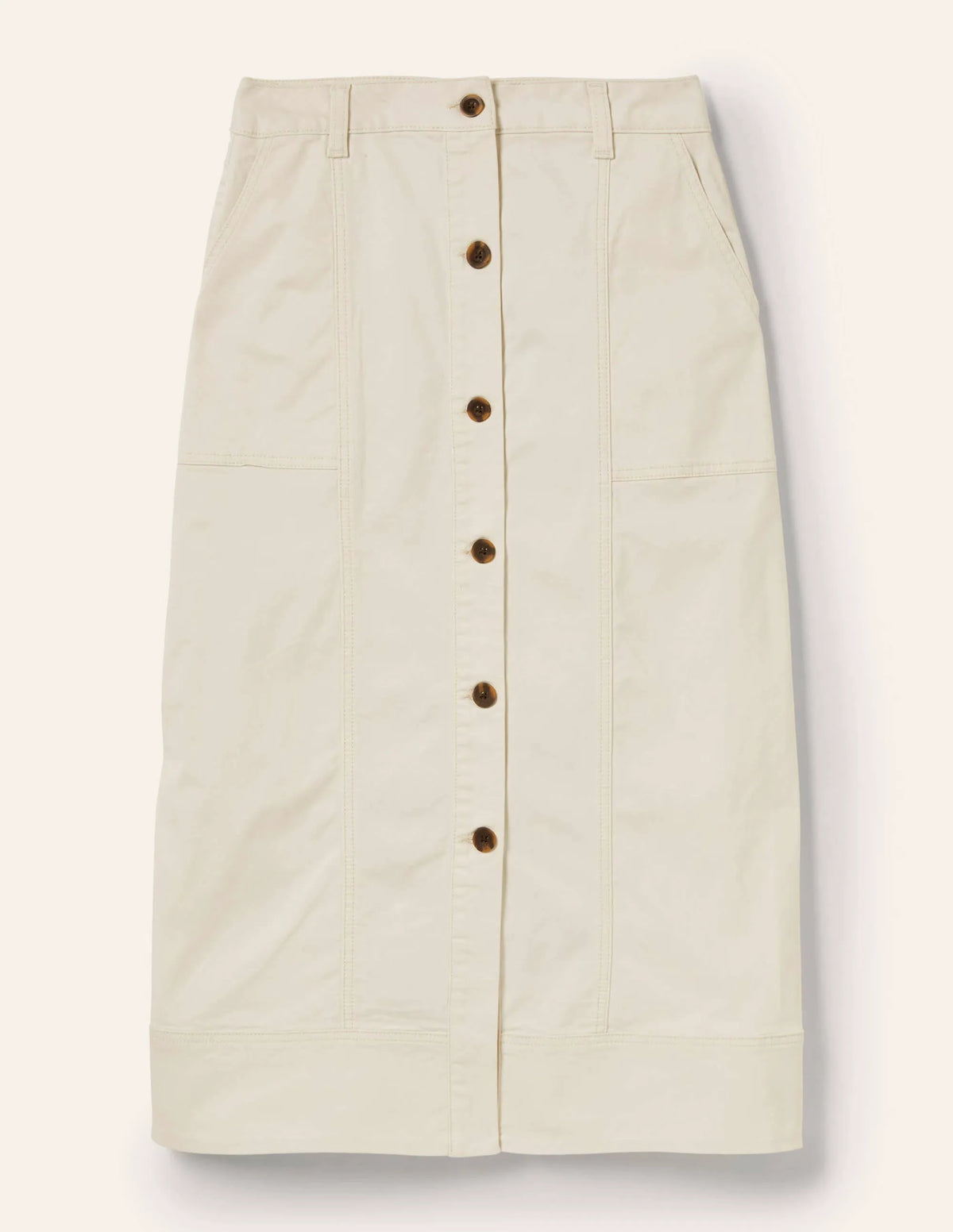 Topstitch Detail Midi Skirt-Ecru