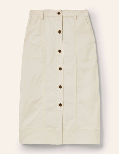 Topstitch Detail Midi Skirt-Ecru