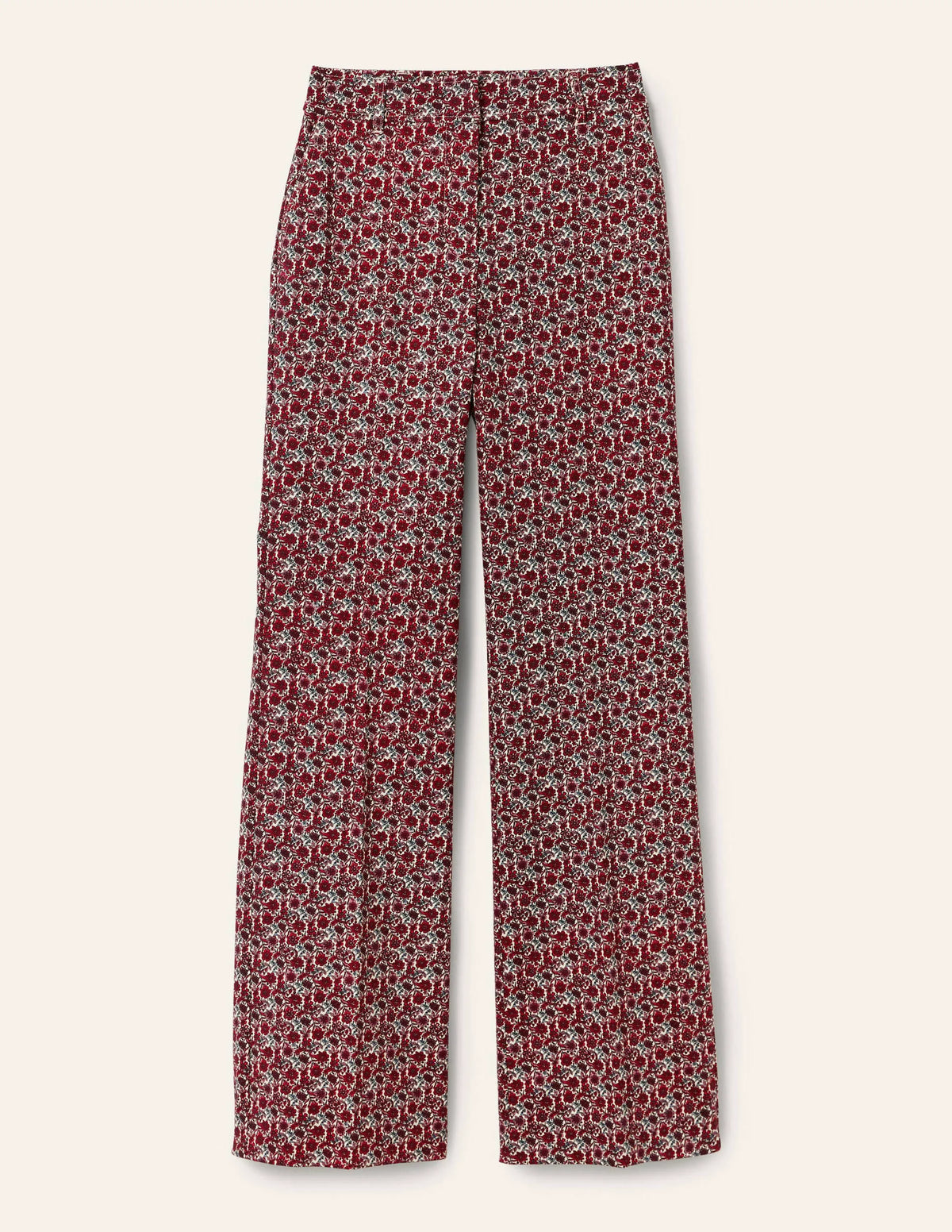 Printed Wideleg Pants-Red/Dusty Blue Floret Bloom