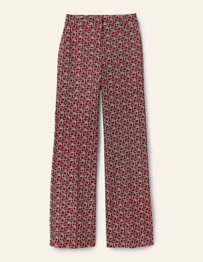 Printed Wideleg Pants-Red/Dusty Blue Floret Bloom