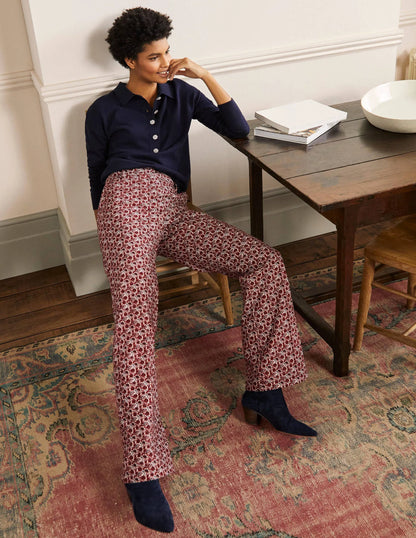 Printed Wideleg Pants-Red/Dusty Blue Floret Bloom