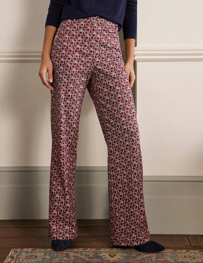 Printed Wideleg Pants-Red/Dusty Blue Floret Bloom