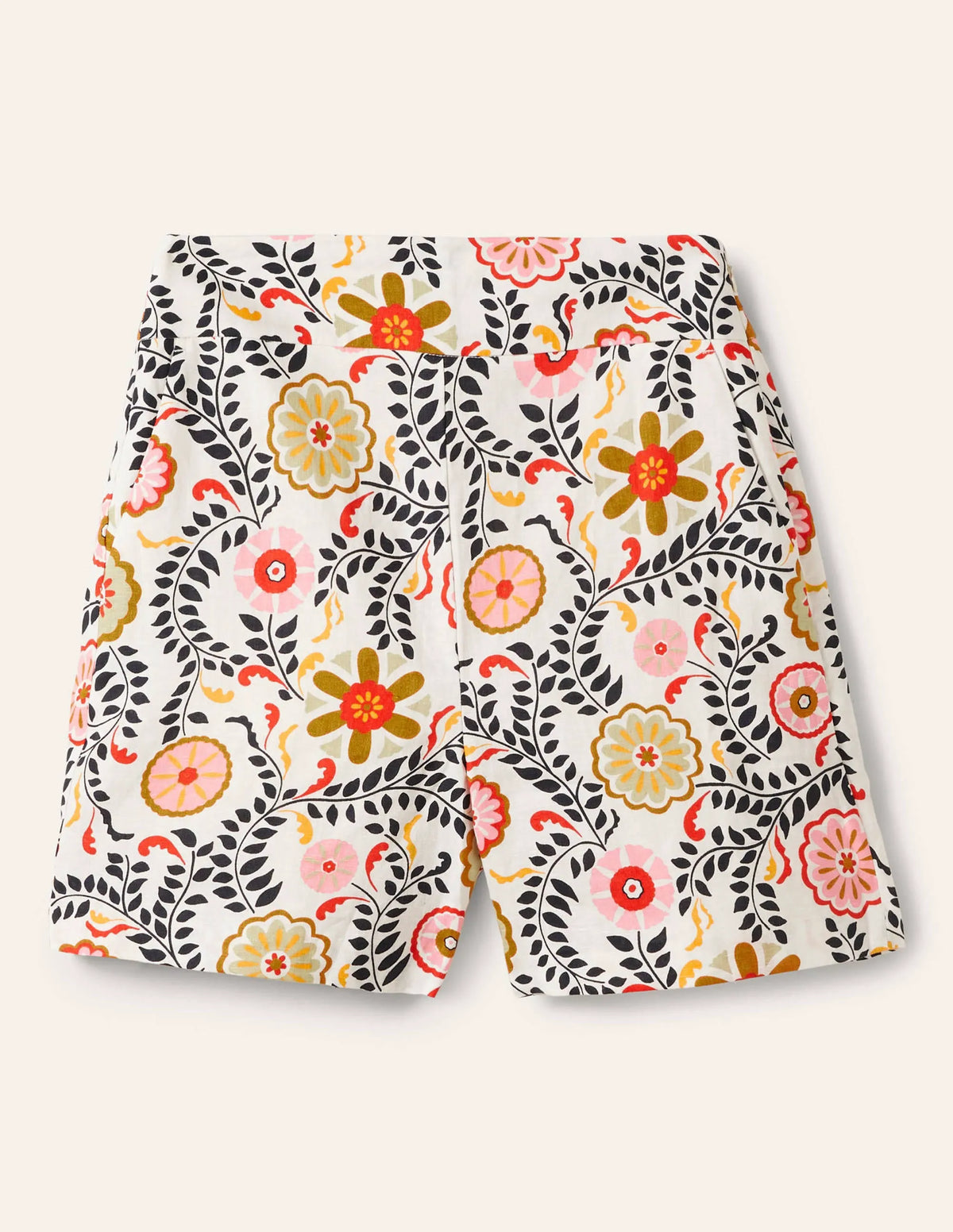 Georgina Linen Shorts-Ivory, Opulent Garden