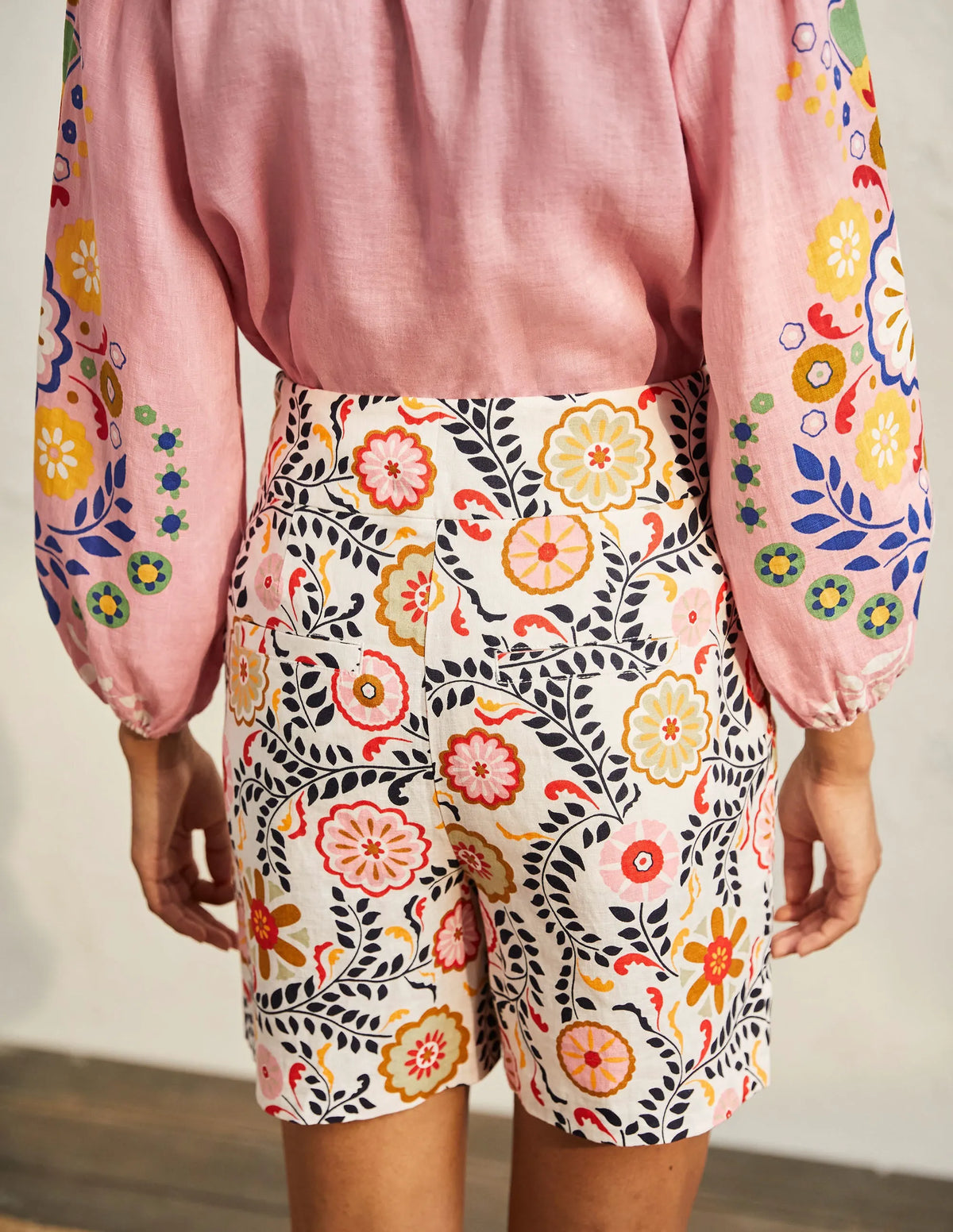 Georgina Linen Shorts-Ivory, Opulent Garden