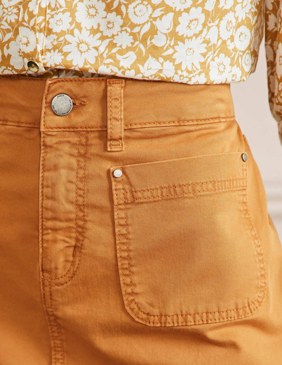 Patch Pocket Skirt-Teak Wood Brown