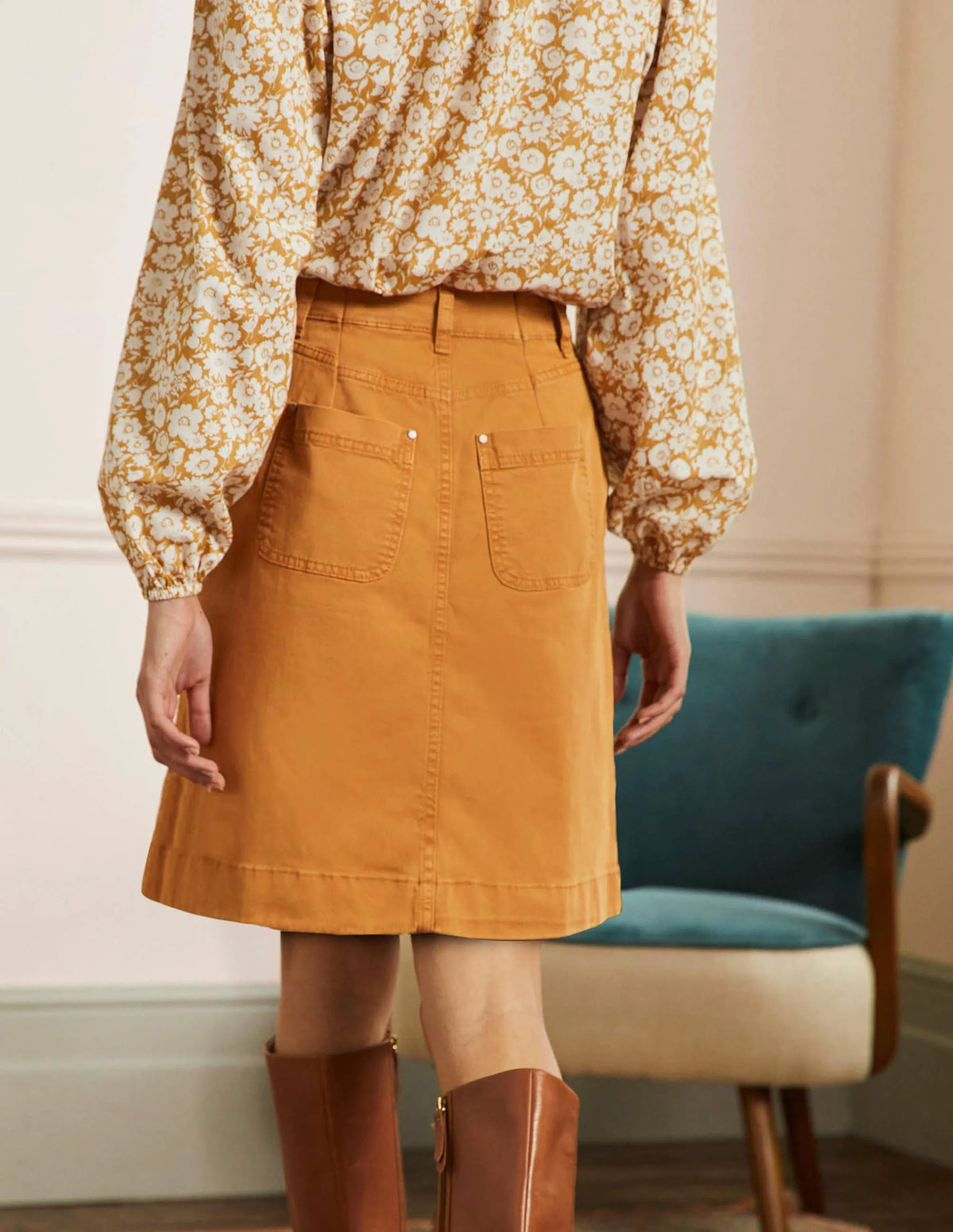 Patch Pocket Skirt-Teak Wood Brown
