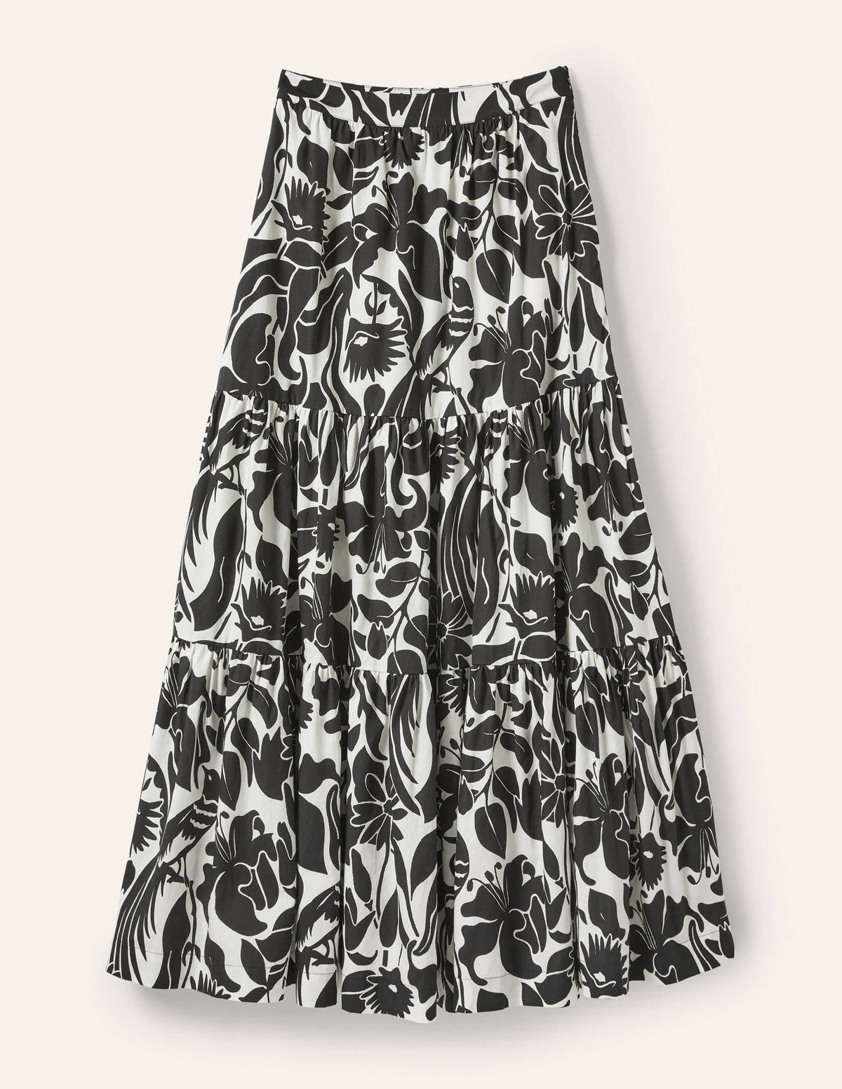 Lorna Tiered Maxi Skirt-Black, Oriental Bird