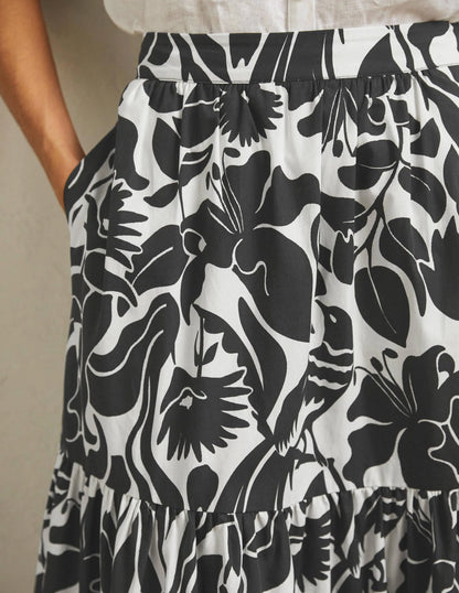 Lorna Tiered Maxi Skirt-Black, Oriental Bird