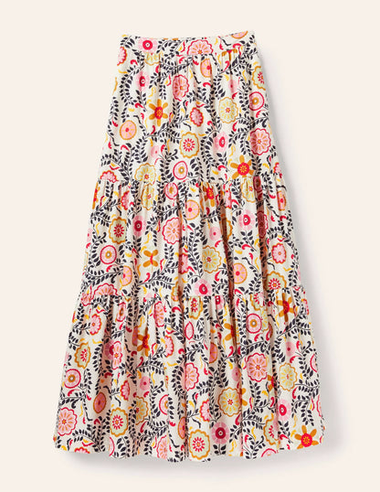 Lorna Tiered Maxi Skirt-Ivory, Opulent Garden
